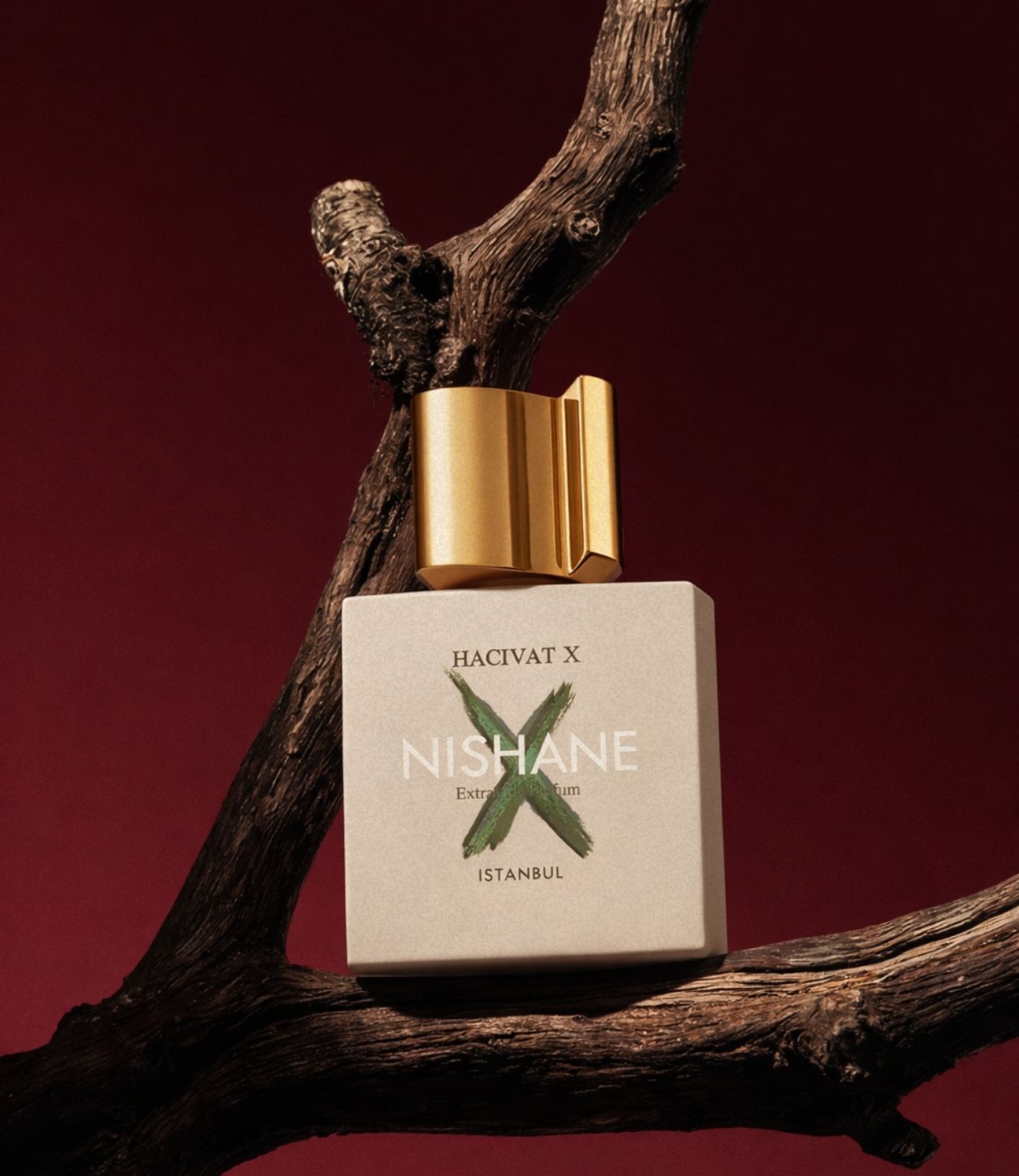 Nishane Hacivat X with oud wood background