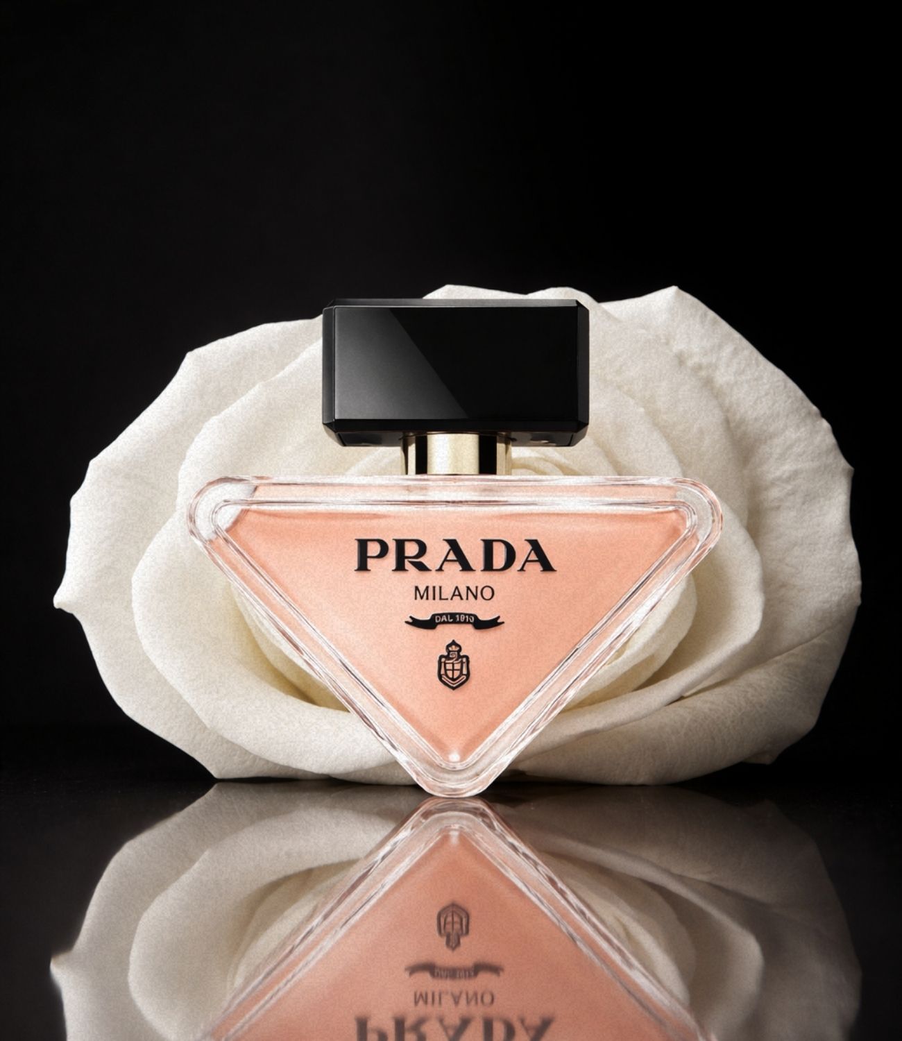 Prada Paradoxe perfume bottle with white flower